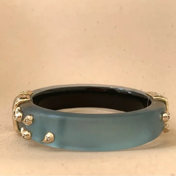 ALEXIS BITTAR • NEW Hand Carved Painted Hinged Paisley Studded Crumpled Bracelet - Picture 8 of 12